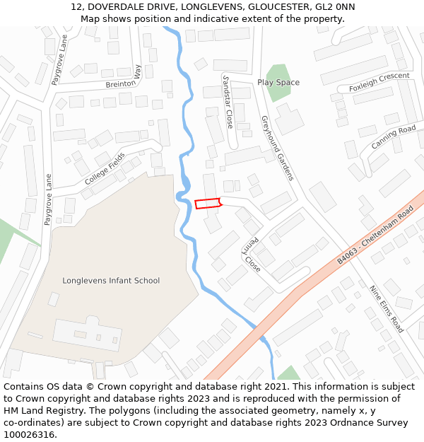 12, DOVERDALE DRIVE, LONGLEVENS, GLOUCESTER, GL2 0NN: Location map and indicative extent of plot