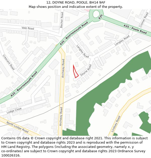 12, DOYNE ROAD, POOLE, BH14 9AF: Location map and indicative extent of plot