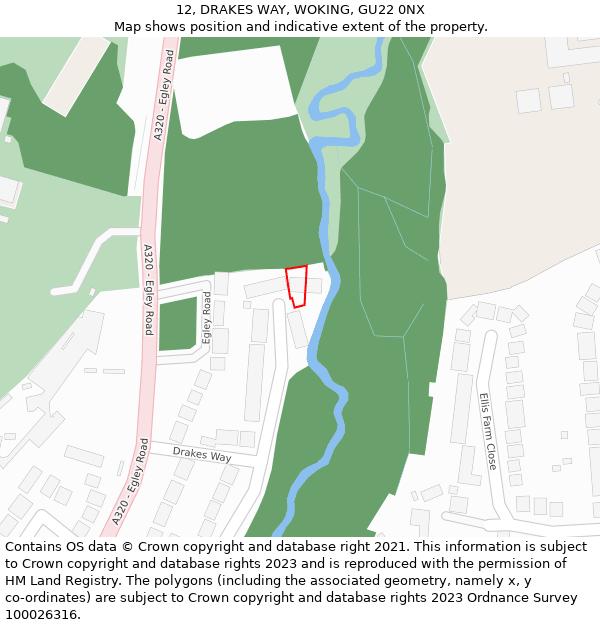 12, DRAKES WAY, WOKING, GU22 0NX: Location map and indicative extent of plot