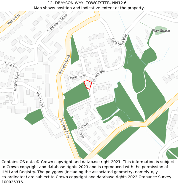 12, DRAYSON WAY, TOWCESTER, NN12 6LL: Location map and indicative extent of plot
