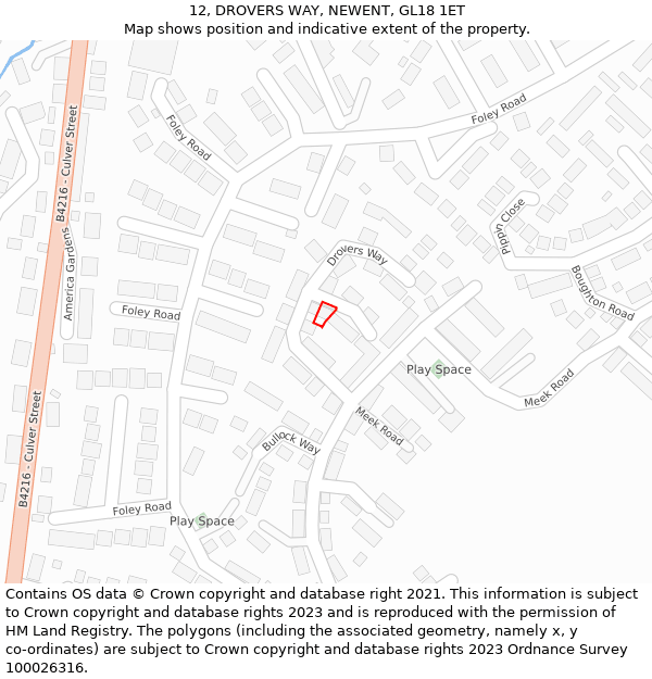 12, DROVERS WAY, NEWENT, GL18 1ET: Location map and indicative extent of plot