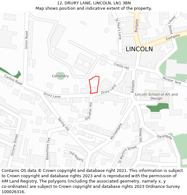 12, DRURY LANE, LINCOLN, LN1 3BN: Location map and indicative extent of plot