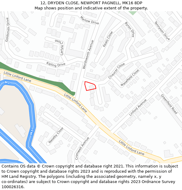 12, DRYDEN CLOSE, NEWPORT PAGNELL, MK16 8DP: Location map and indicative extent of plot