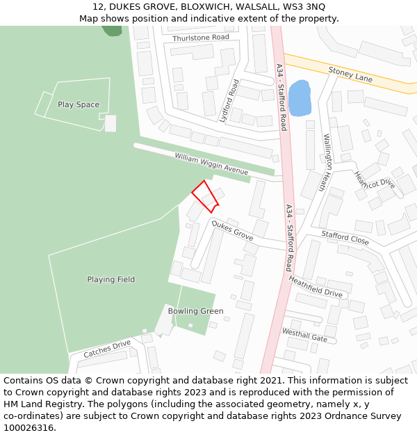 12, DUKES GROVE, BLOXWICH, WALSALL, WS3 3NQ: Location map and indicative extent of plot