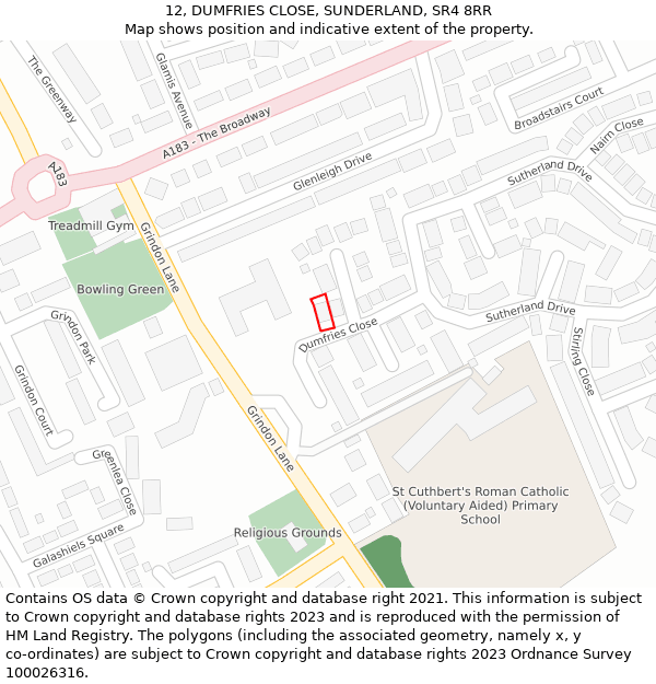 12, DUMFRIES CLOSE, SUNDERLAND, SR4 8RR: Location map and indicative extent of plot