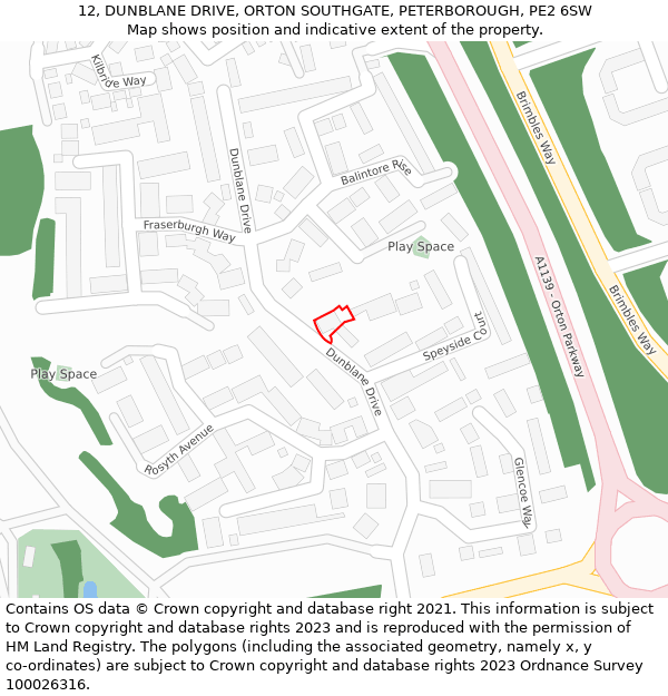 12, DUNBLANE DRIVE, ORTON SOUTHGATE, PETERBOROUGH, PE2 6SW: Location map and indicative extent of plot