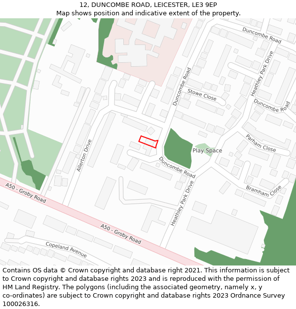 12, DUNCOMBE ROAD, LEICESTER, LE3 9EP: Location map and indicative extent of plot