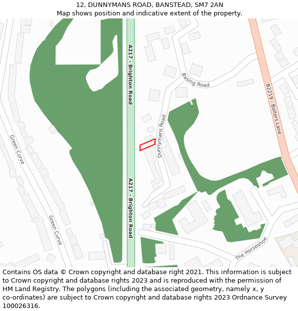 12, DUNNYMANS ROAD, BANSTEAD, SM7 2AN: Location map and indicative extent of plot