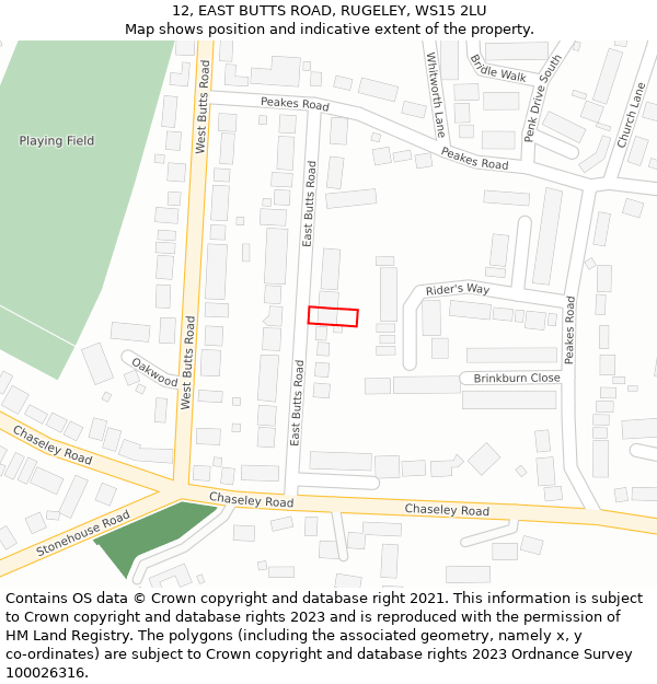 12, EAST BUTTS ROAD, RUGELEY, WS15 2LU: Location map and indicative extent of plot