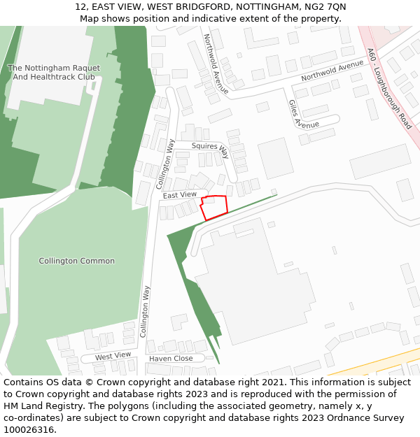 12, EAST VIEW, WEST BRIDGFORD, NOTTINGHAM, NG2 7QN: Location map and indicative extent of plot