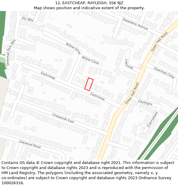 12, EASTCHEAP, RAYLEIGH, SS6 9JZ: Location map and indicative extent of plot