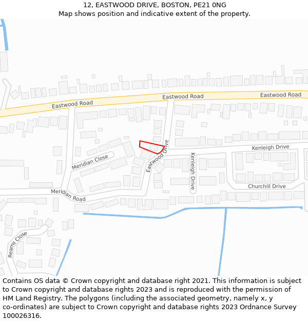 12, EASTWOOD DRIVE, BOSTON, PE21 0NG: Location map and indicative extent of plot