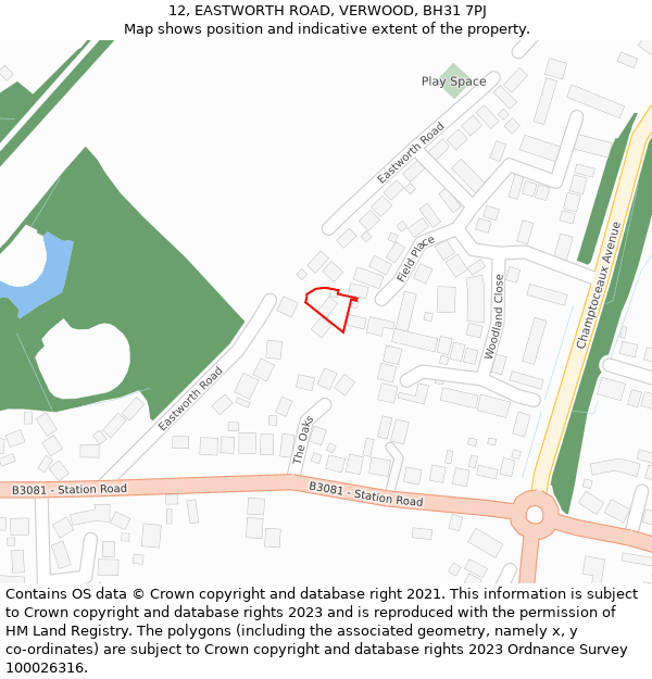 12, EASTWORTH ROAD, VERWOOD, BH31 7PJ: Location map and indicative extent of plot