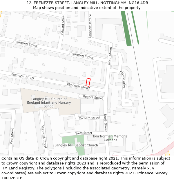 12, EBENEZER STREET, LANGLEY MILL, NOTTINGHAM, NG16 4DB: Location map and indicative extent of plot