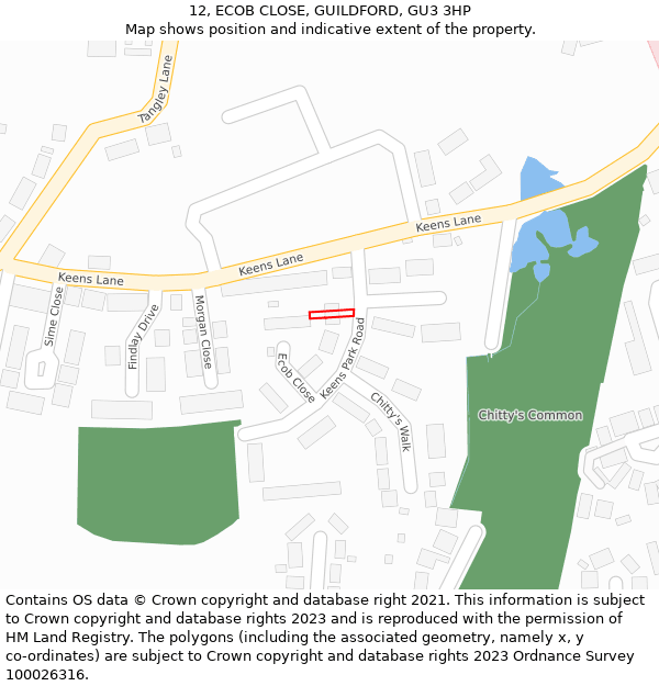 12, ECOB CLOSE, GUILDFORD, GU3 3HP: Location map and indicative extent of plot