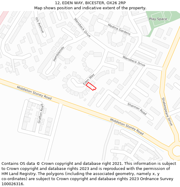 12, EDEN WAY, BICESTER, OX26 2RP: Location map and indicative extent of plot