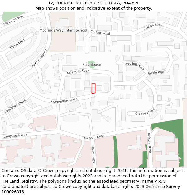 12, EDENBRIDGE ROAD, SOUTHSEA, PO4 8PE: Location map and indicative extent of plot