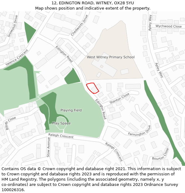 12, EDINGTON ROAD, WITNEY, OX28 5YU: Location map and indicative extent of plot