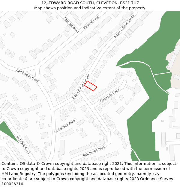 12, EDWARD ROAD SOUTH, CLEVEDON, BS21 7HZ: Location map and indicative extent of plot