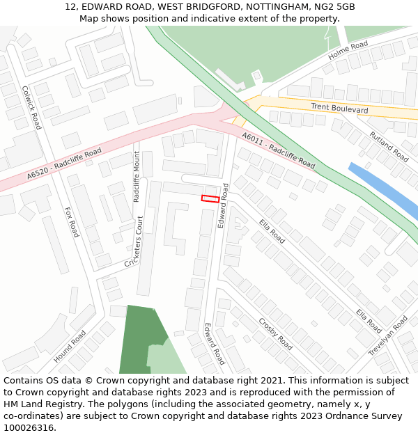 12, EDWARD ROAD, WEST BRIDGFORD, NOTTINGHAM, NG2 5GB: Location map and indicative extent of plot