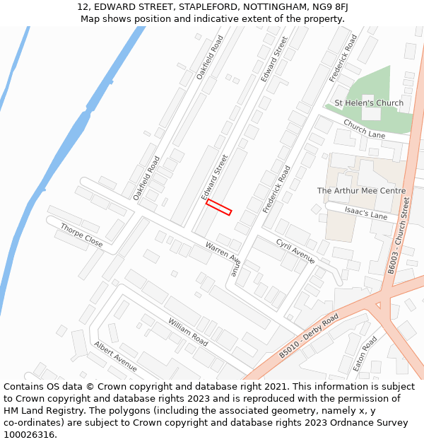 12, EDWARD STREET, STAPLEFORD, NOTTINGHAM, NG9 8FJ: Location map and indicative extent of plot