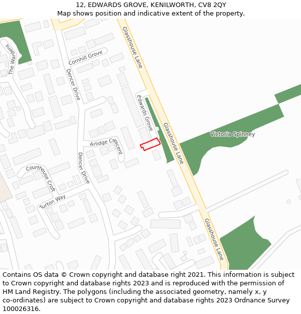 12, EDWARDS GROVE, KENILWORTH, CV8 2QY: Location map and indicative extent of plot