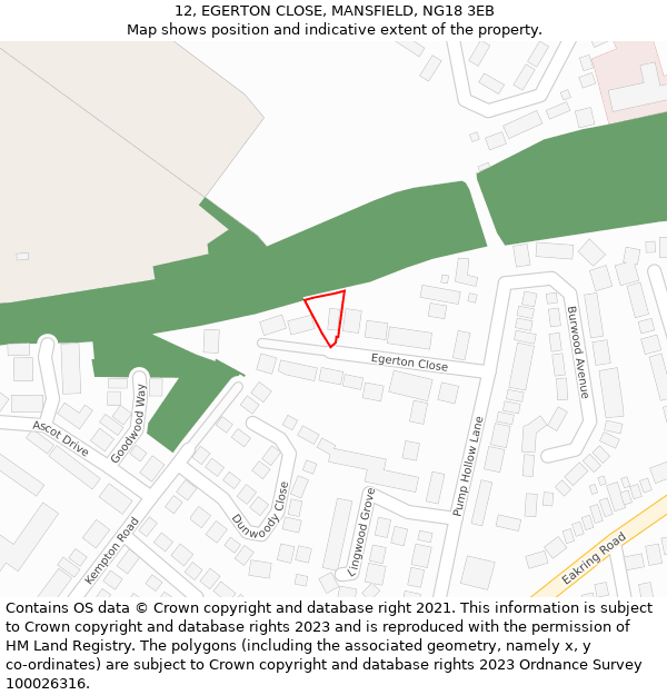 12, EGERTON CLOSE, MANSFIELD, NG18 3EB: Location map and indicative extent of plot