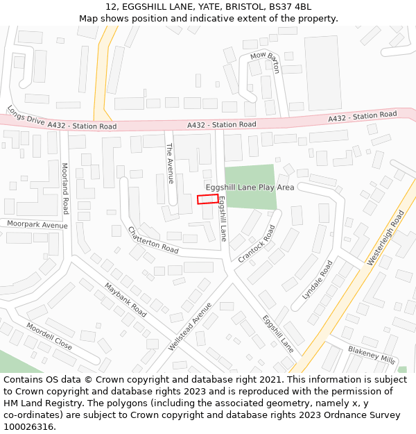 12, EGGSHILL LANE, YATE, BRISTOL, BS37 4BL: Location map and indicative extent of plot