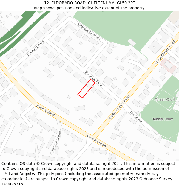 12, ELDORADO ROAD, CHELTENHAM, GL50 2PT: Location map and indicative extent of plot
