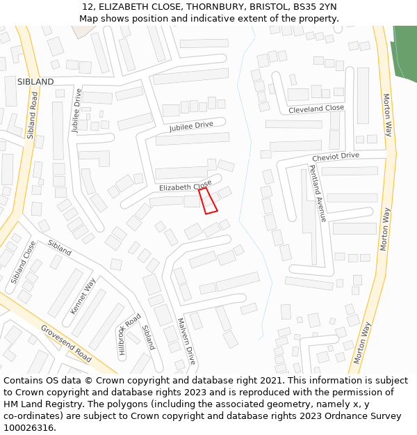 12, ELIZABETH CLOSE, THORNBURY, BRISTOL, BS35 2YN: Location map and indicative extent of plot