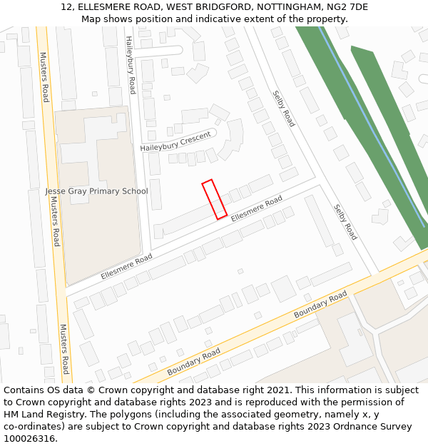 12, ELLESMERE ROAD, WEST BRIDGFORD, NOTTINGHAM, NG2 7DE: Location map and indicative extent of plot