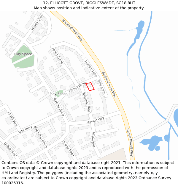 12, ELLICOTT GROVE, BIGGLESWADE, SG18 8HT: Location map and indicative extent of plot