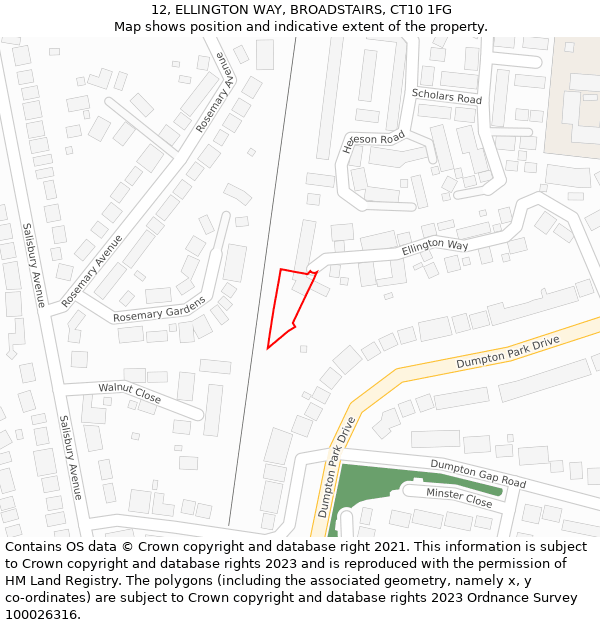 12, ELLINGTON WAY, BROADSTAIRS, CT10 1FG: Location map and indicative extent of plot