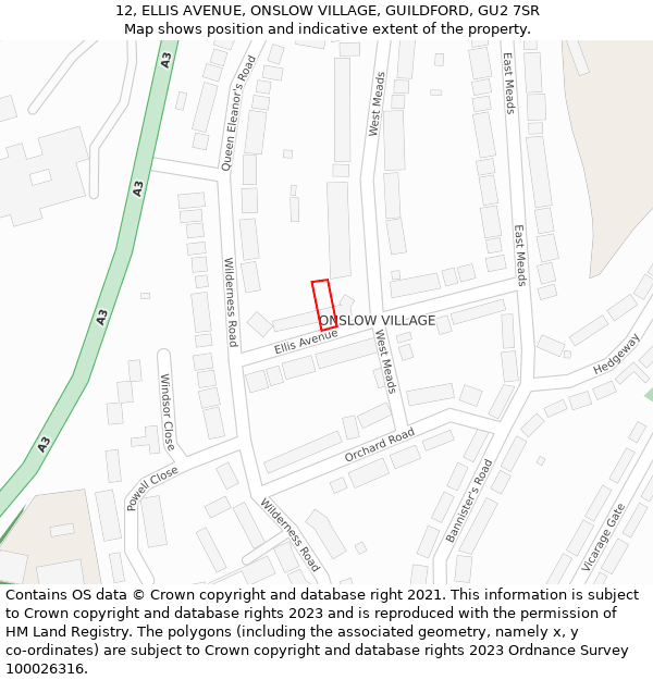 12, ELLIS AVENUE, ONSLOW VILLAGE, GUILDFORD, GU2 7SR: Location map and indicative extent of plot