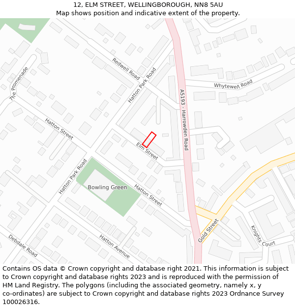 12, ELM STREET, WELLINGBOROUGH, NN8 5AU: Location map and indicative extent of plot