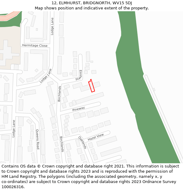 12, ELMHURST, BRIDGNORTH, WV15 5DJ: Location map and indicative extent of plot