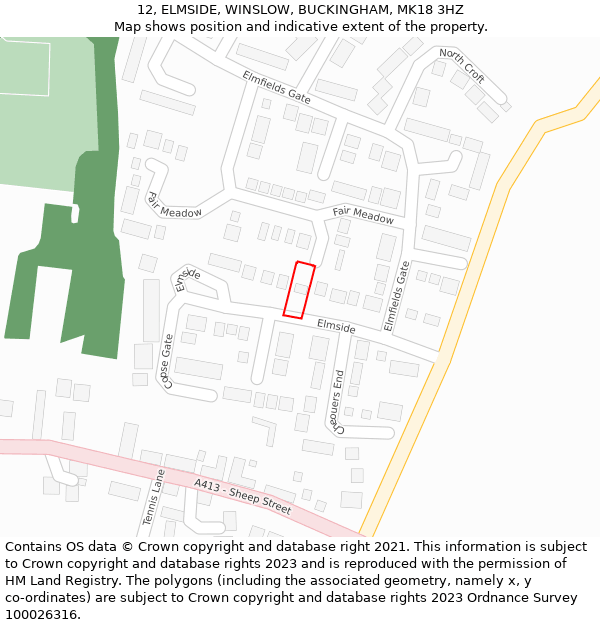12, ELMSIDE, WINSLOW, BUCKINGHAM, MK18 3HZ: Location map and indicative extent of plot
