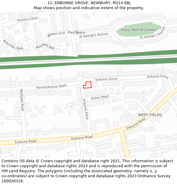 12, ENBORNE GROVE, NEWBURY, RG14 6BJ: Location map and indicative extent of plot