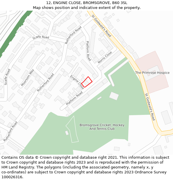 12, ENGINE CLOSE, BROMSGROVE, B60 3SL: Location map and indicative extent of plot