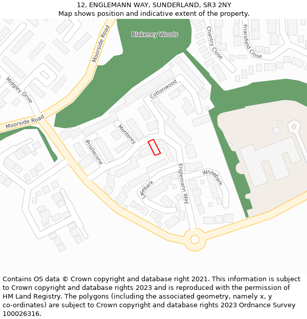 12, ENGLEMANN WAY, SUNDERLAND, SR3 2NY: Location map and indicative extent of plot