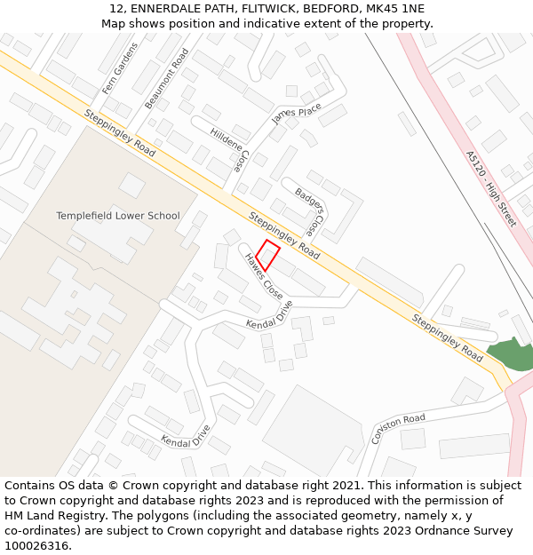 12, ENNERDALE PATH, FLITWICK, BEDFORD, MK45 1NE: Location map and indicative extent of plot