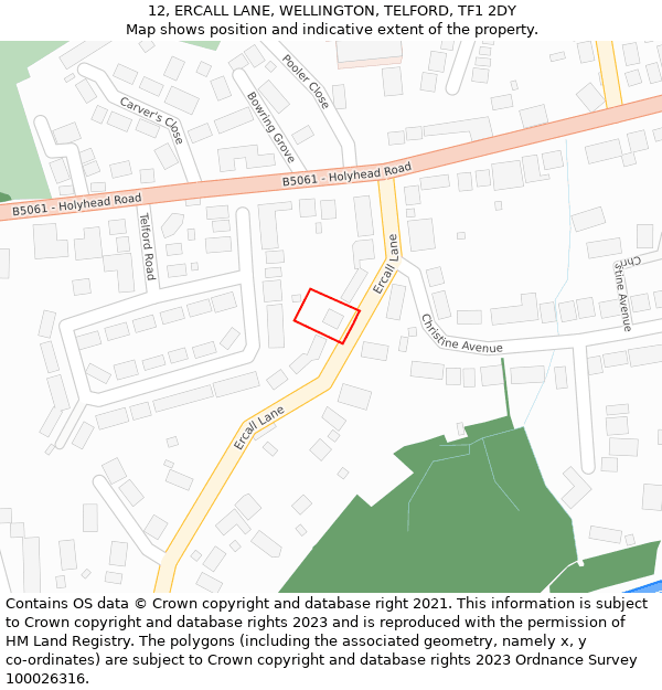 12, ERCALL LANE, WELLINGTON, TELFORD, TF1 2DY: Location map and indicative extent of plot