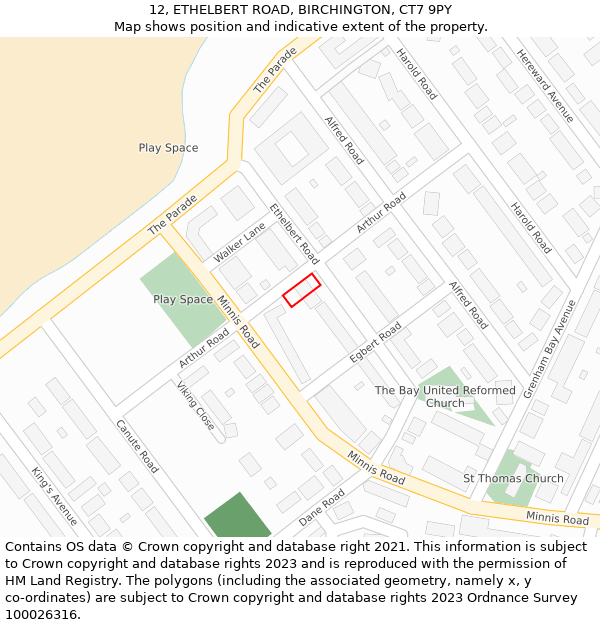 12, ETHELBERT ROAD, BIRCHINGTON, CT7 9PY: Location map and indicative extent of plot