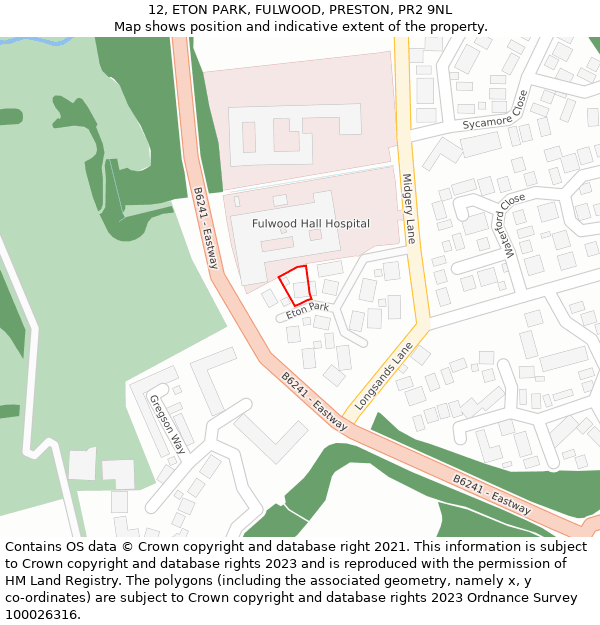12, ETON PARK, FULWOOD, PRESTON, PR2 9NL: Location map and indicative extent of plot