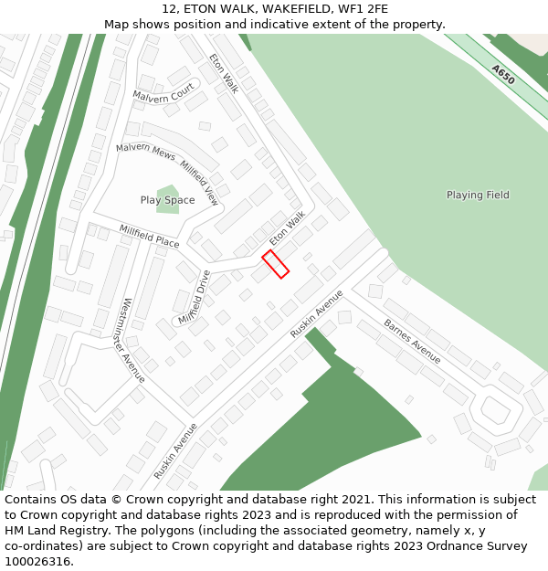 12, ETON WALK, WAKEFIELD, WF1 2FE: Location map and indicative extent of plot