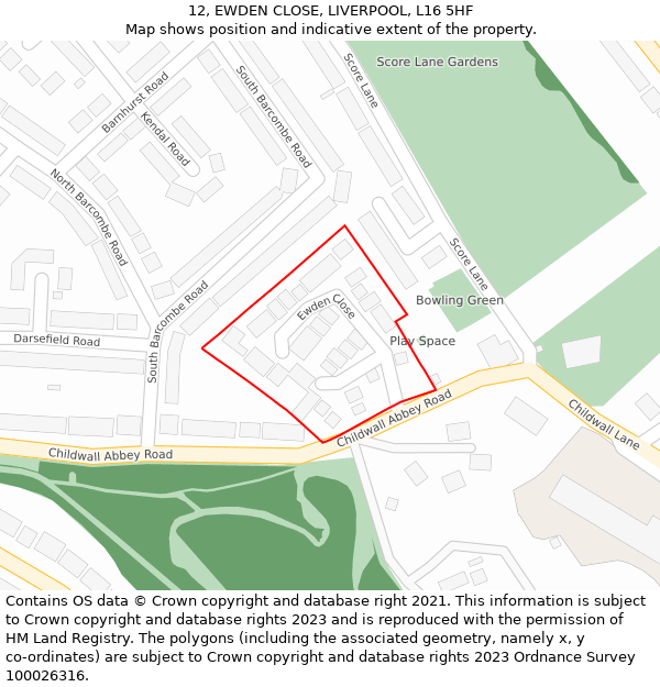 12, EWDEN CLOSE, LIVERPOOL, L16 5HF: Location map and indicative extent of plot