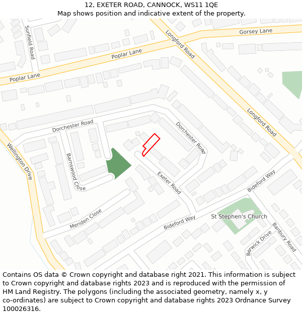 12, EXETER ROAD, CANNOCK, WS11 1QE: Location map and indicative extent of plot