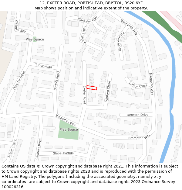 12, EXETER ROAD, PORTISHEAD, BRISTOL, BS20 6YF: Location map and indicative extent of plot