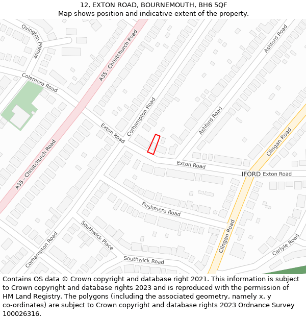 12, EXTON ROAD, BOURNEMOUTH, BH6 5QF: Location map and indicative extent of plot
