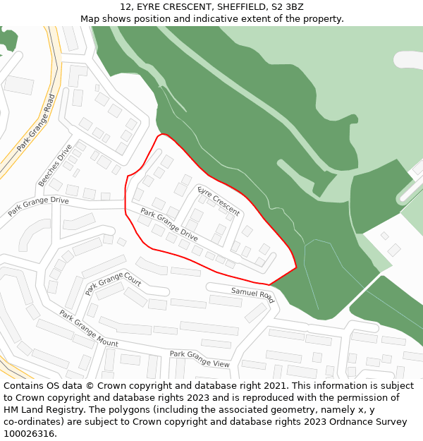 12, EYRE CRESCENT, SHEFFIELD, S2 3BZ: Location map and indicative extent of plot